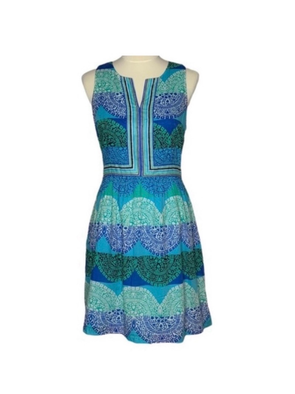 crown & ivy Blue Patterned Sleeveless Fit-and-Flare Dress - Picture 2 of 9